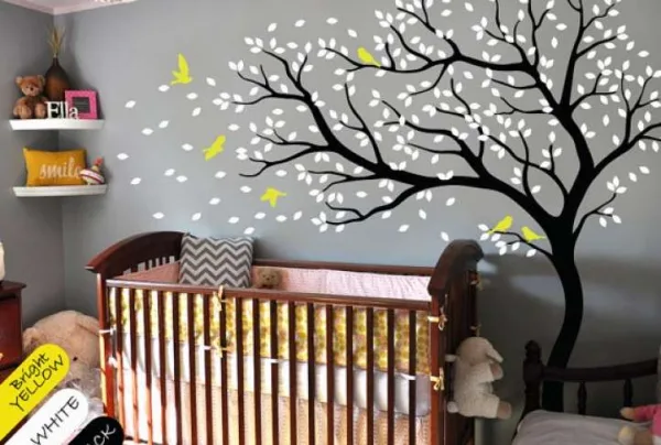 Large Tree & Birds Wall Print, Black & White