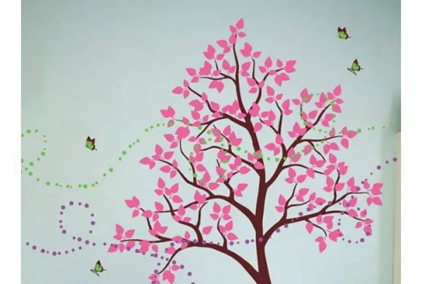Polka dot tree and butterfly wall print