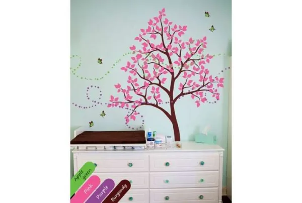 Polka dot tree and butterfly wall print