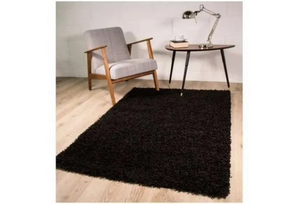 Black thick shaggy rug