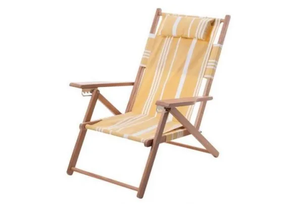Yellow stripe reclining deck chair