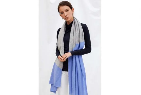 Charli 2 metre cashmere wrap, grey and blue