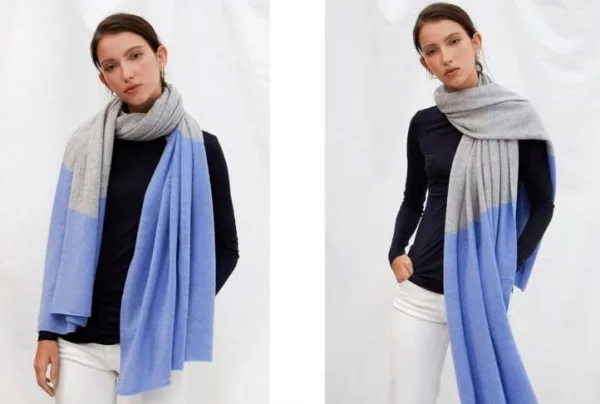 Charli 2 metre cashmere wrap, grey and blue