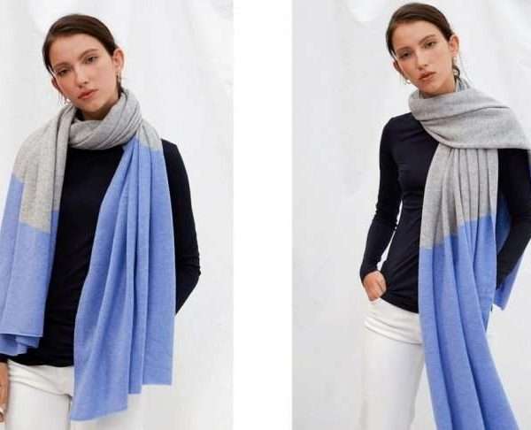 Charli 2 Metre Cashmere Wrap, Grey and Blue
