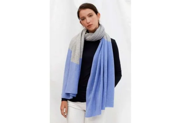 Charli 2 metre cashmere wrap, grey and blue