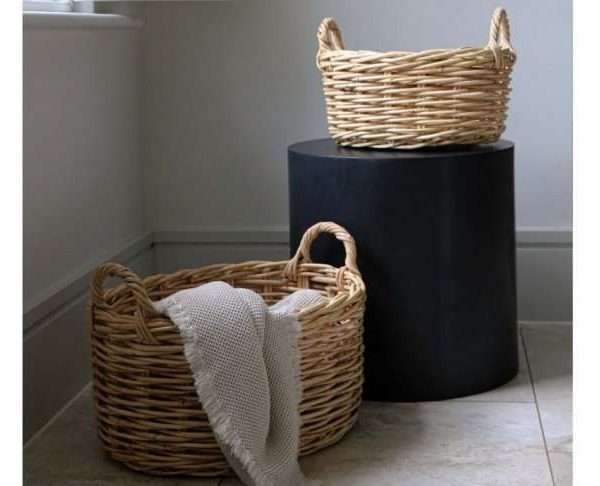 Two Natural Oval Rattan Baskets
