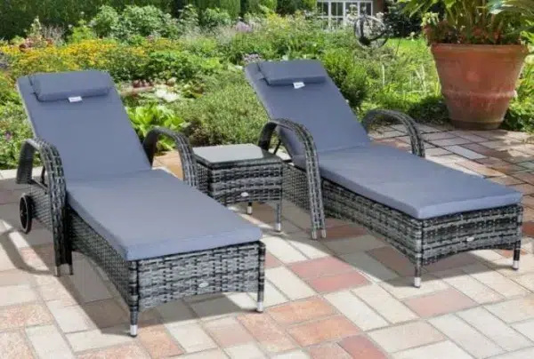 Outsunny 3 piece rattan sun lounger set, grey - image 2
