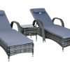 Outsunny 3 Piece Rattan Sun Lounger Set, Grey