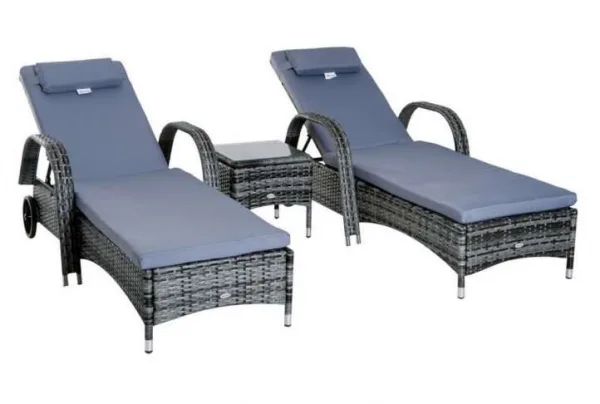 Outsunny 3 piece rattan sun lounger set, grey