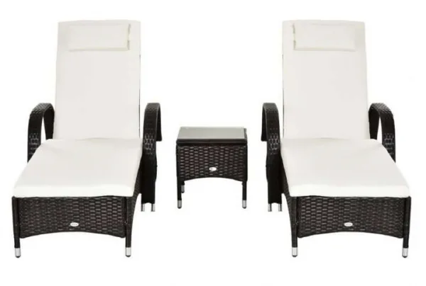 Outsunny 3 piece rattan sun lounger set, brown - image 2