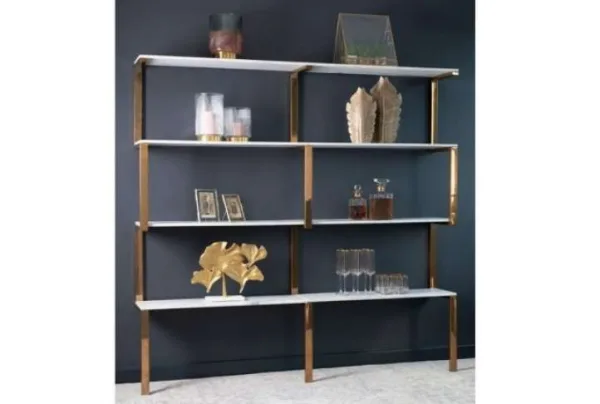 Miko double shelf brass and marble unit