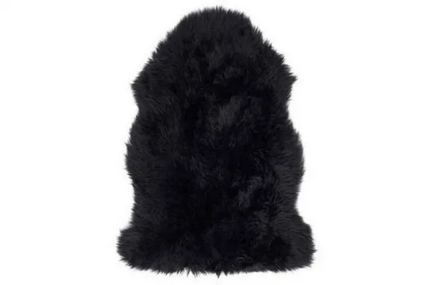 Black genuine sheepskin animal fur rug