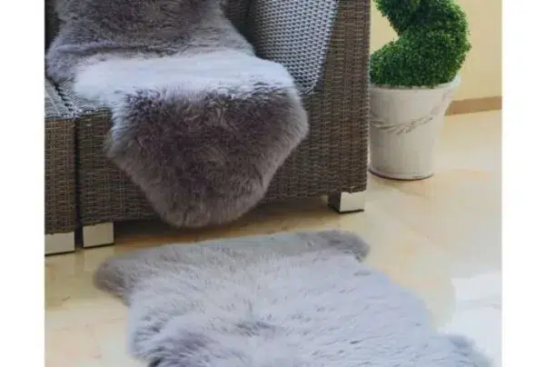 Grey genuine sheepskin animal fur rug