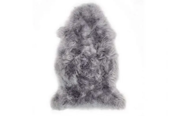 Grey genuine sheepskin animal fur rug