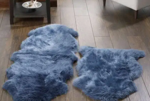 Teal genuine sheepskin animal fur rug