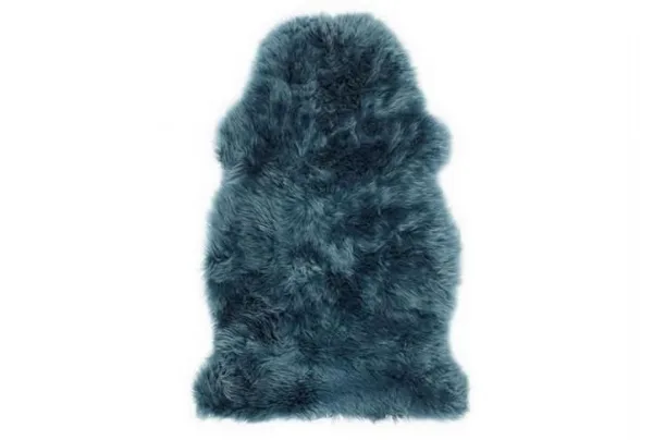 Teal genuine sheepskin animal fur rug