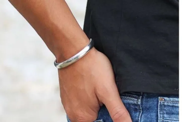 Men's curved heavy silver bracelet