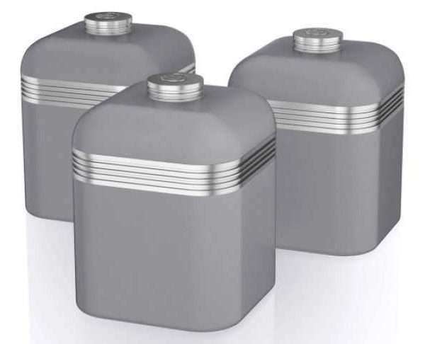 Swan Set Of 3 Retro Canisters, Grey