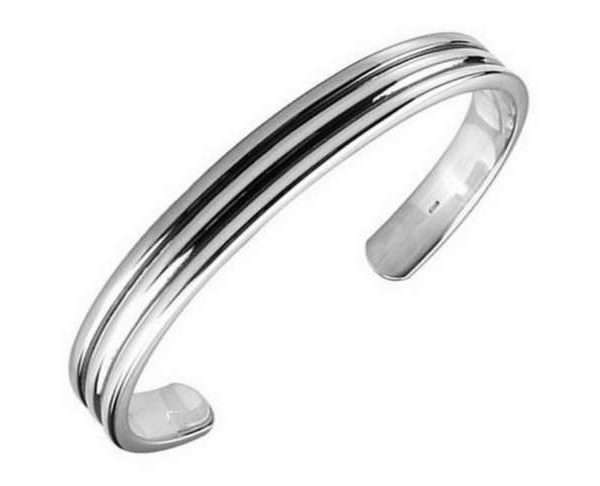 Mens Ribbed Silver Bracelet