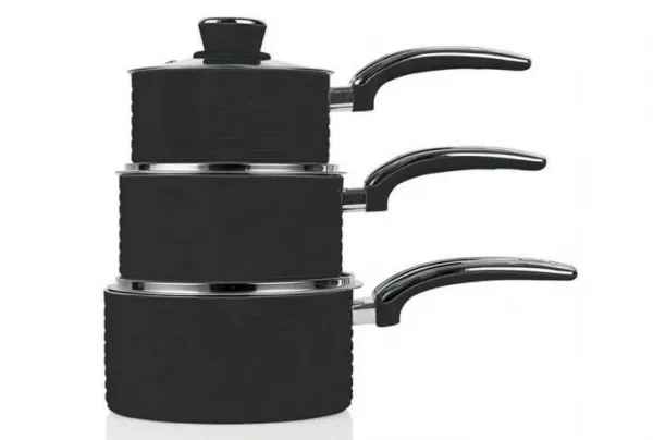 Swan retro 5 piece saucepan & pan set, black - image 3