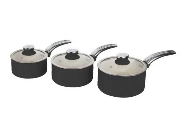 Swan retro 5 piece saucepan & pan set, black - image 2