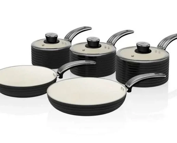 Swan Retro 5 Piece Saucepan & Pan Set, Black