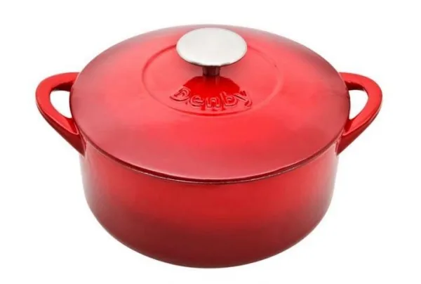 Cast iron 26cm casserole dish with lid, pomegranate