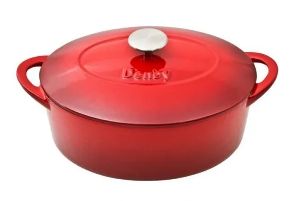 Cast iron 28cm oval casserole dish with lid, pomegranate