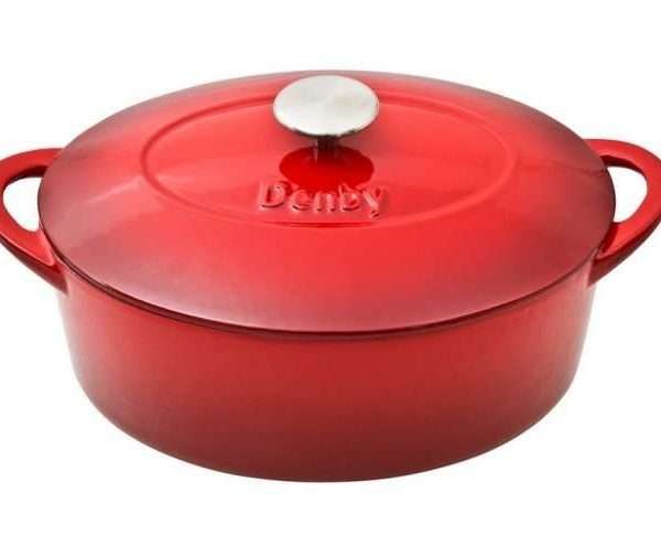 Cast Iron 28cm Oval Casserole Dish With Lid, Pomegranate