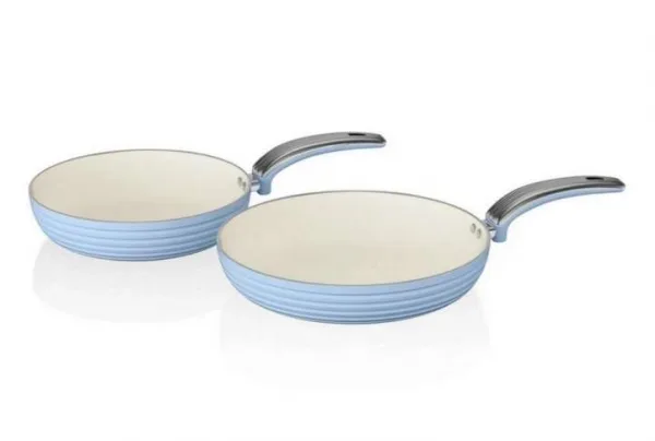 Swan retro 2 piece 20 & 28cm frying pan set, blue