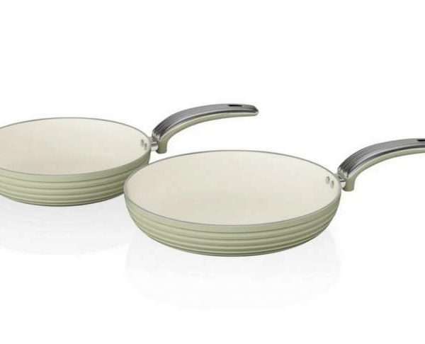 Swan Retro 2 Piece 20 & 28cm Frying Pan Set, Green