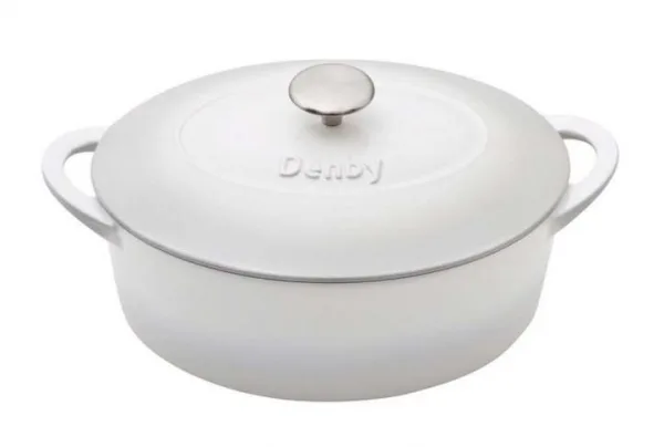 Cast iron 28cm oval casserole dish with lid, natural