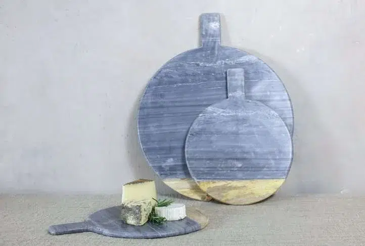 Bwari marble & mango wood platter, grey, small Bwari marble & mango wood platter, grey, small