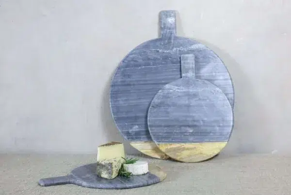 Bwari marble & mango wood platter, grey, large