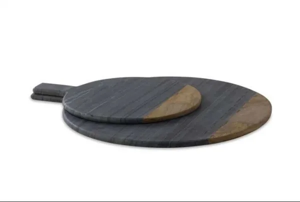 Bwari marble & mango wood platter, grey, large
