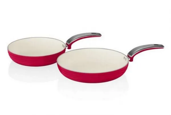 Swan Retro 2 Piece 20 & 28cm Frying Pan Set, Red