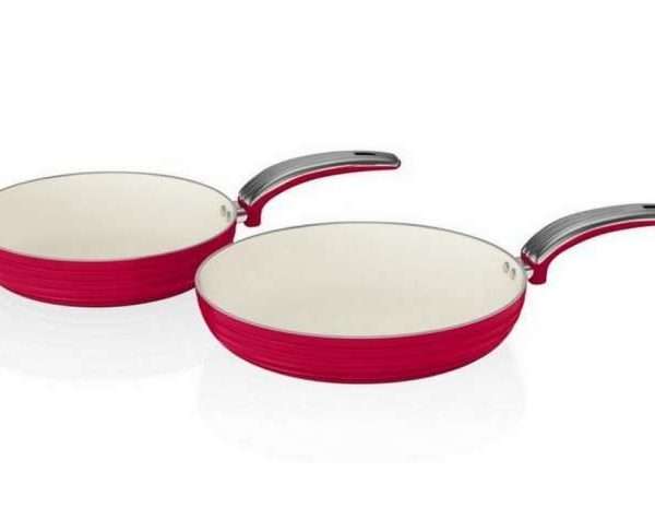 Swan Retro 2 Piece 20 & 28cm Frying Pan Set, Red