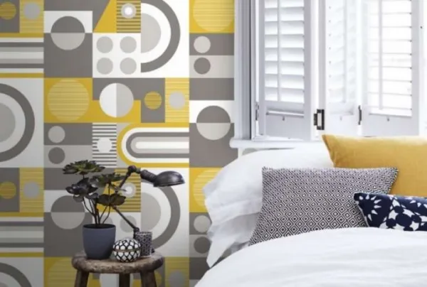 Fab! Mustard geometric wallpaper, 10 metres long