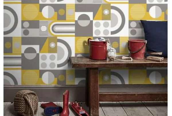 Fab! Mustard geometric wallpaper, 10 metres long