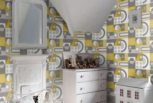 Fab! Mustard geometric wallpaper, 10 metres long