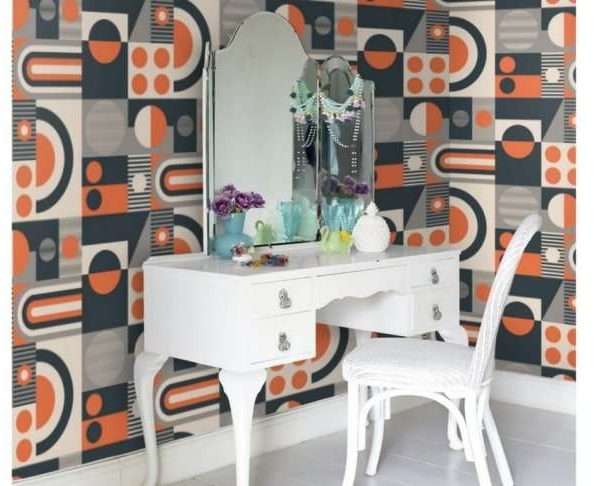 Alternative view of FAB! Harvest Orange Geometric Wallpaper, 10 metres long