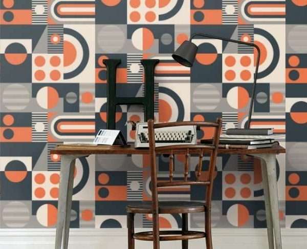 FAB! Harvest Orange Geometric Wallpaper, 10 metres long