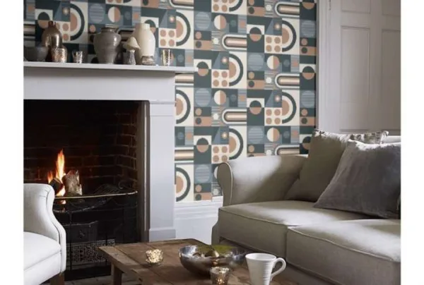 Fab! Washed denim geometric wallpaper, 10 metres long - image 2