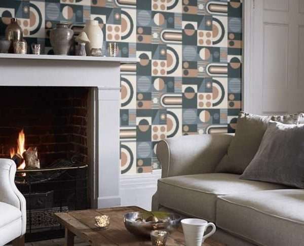 Alternative view of FAB! Washed Denim Geometric Wallpaper, 10 metres long