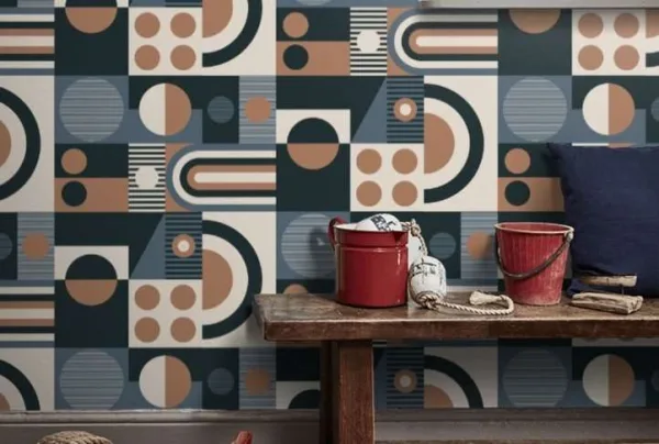 Fab! Washed denim geometric wallpaper, 10 metres long