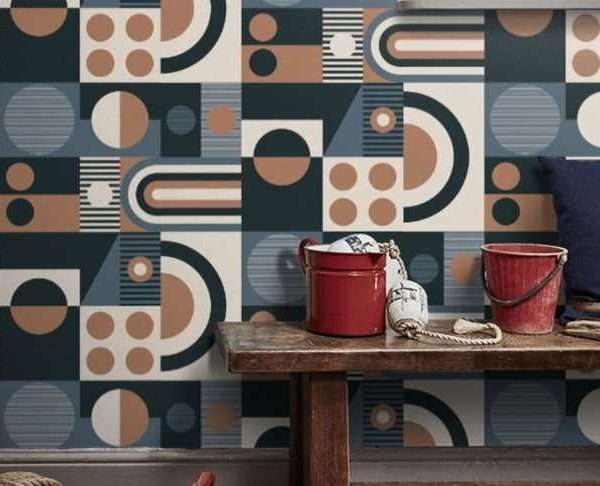 FAB! Washed Denim Geometric Wallpaper, 10 metres long