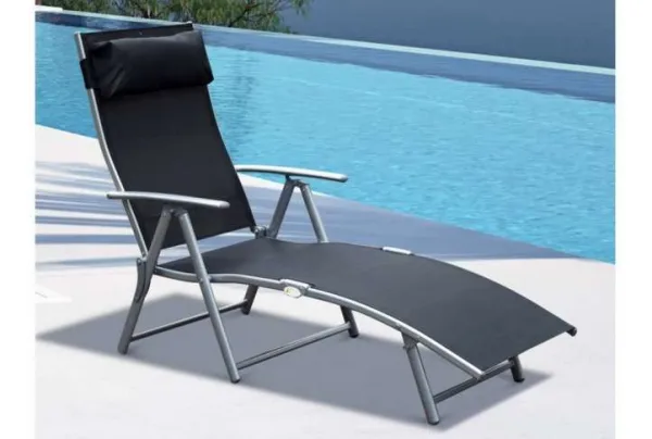 Outsunny reclining tri-fold sun lounger, black
