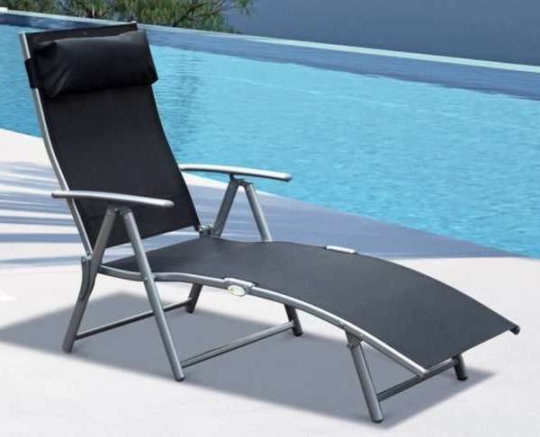 Outsunny Reclining Tri-Fold Sun Lounger, Black