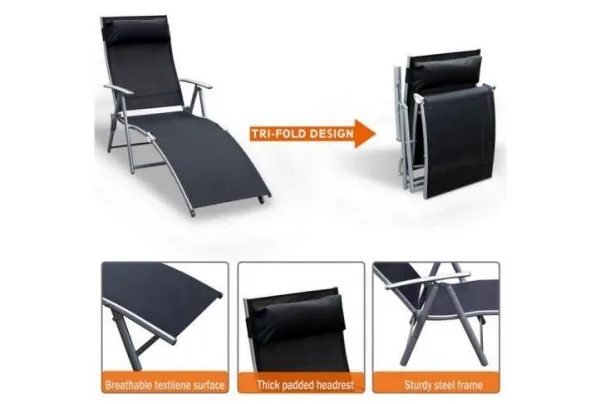 Outsunny reclining tri-fold sun lounger, black - image 3
