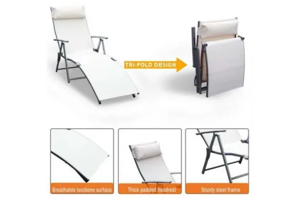 Outsunny reclining tri-fold sun lounger, white - image 2